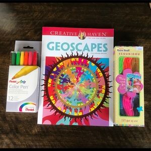 Geoscapes coloring book, color pens & lanyard cord